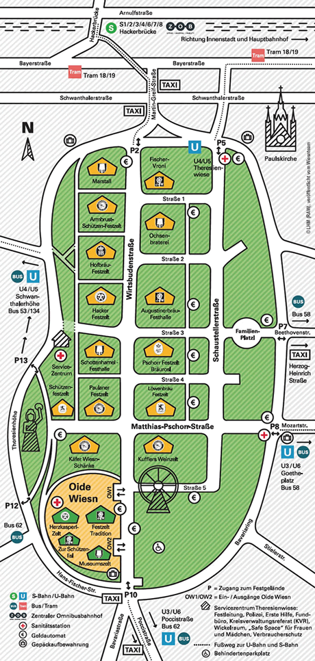 Offizieller Wiesn Lageplan zum Oktoberfest 2025 - Plan Theresienwiese München