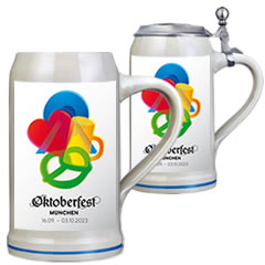 Offizieller Oktoberfest-Krug 2023 - Festkrug mit dem neuen Plakatmotiv - Bierkrug mit oder ohne Zinndeckel