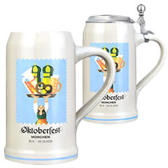 Offizieller Oktoberfest-Krug 2025 - Festkrug mit dem neuen Plakatmotiv - Bierkrug mit oder ohne Zinndeckel