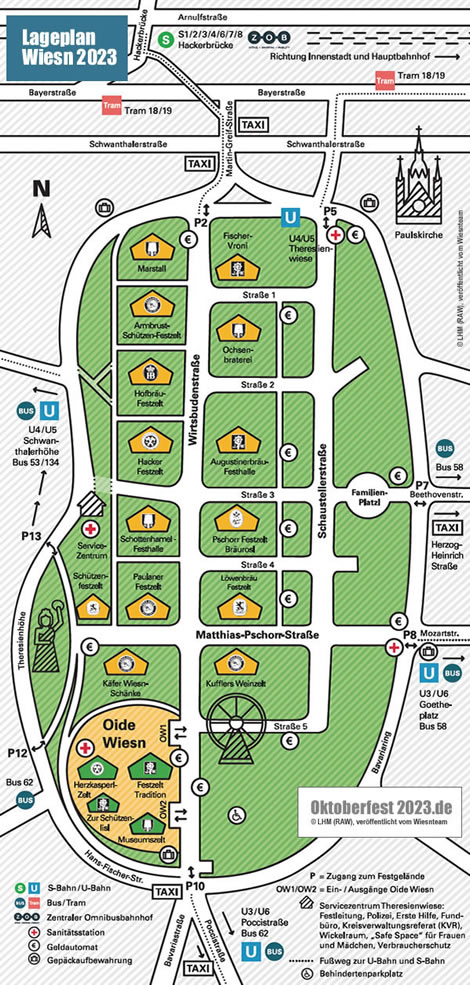 Oktoberfest 2025 - Lageplan von der Theresienwiese (c) RAW der LH Stadt M&uuml;nchen