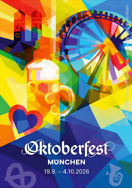 Oktoberfest Plakat 2026 - Das neue Wiesnplakat ist da! (c) RAW der LHM (Stadt Muenchen) - Design Florian Huber